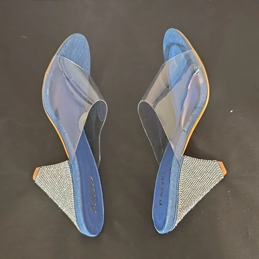 BRAND NEW PAZZLE RHINESTONE HEEL EMBROIDERED CLEAR  OPEN-TOE STRAP SANDAL